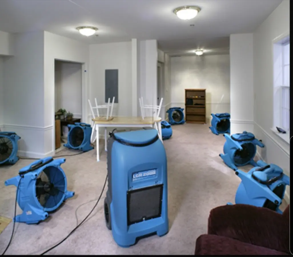 Air movers and dehumidifier setup for Water Extraction & Removal in Burleson